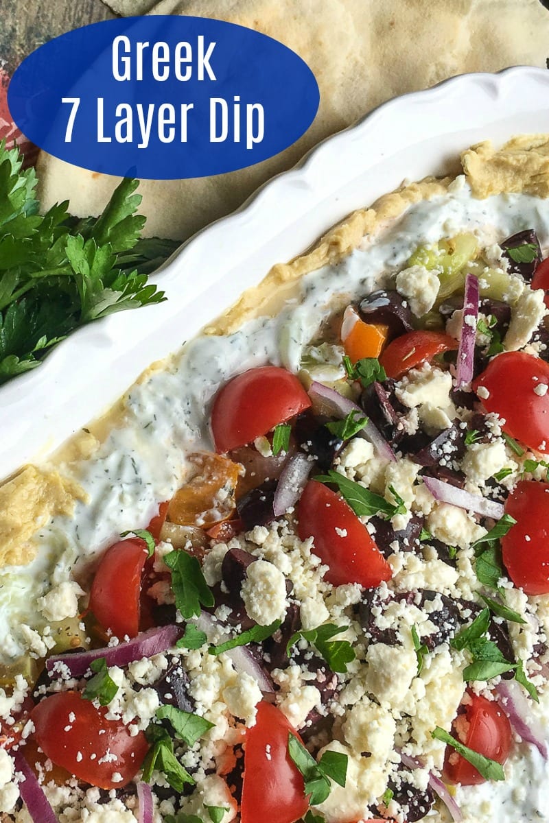 Greek 7 Layer Dip Recipe That Is Great for Parties #7LayerDip #Recipe #GreekAppetizer #MediterraneanAppetizer #LayeredDip #PartyFood