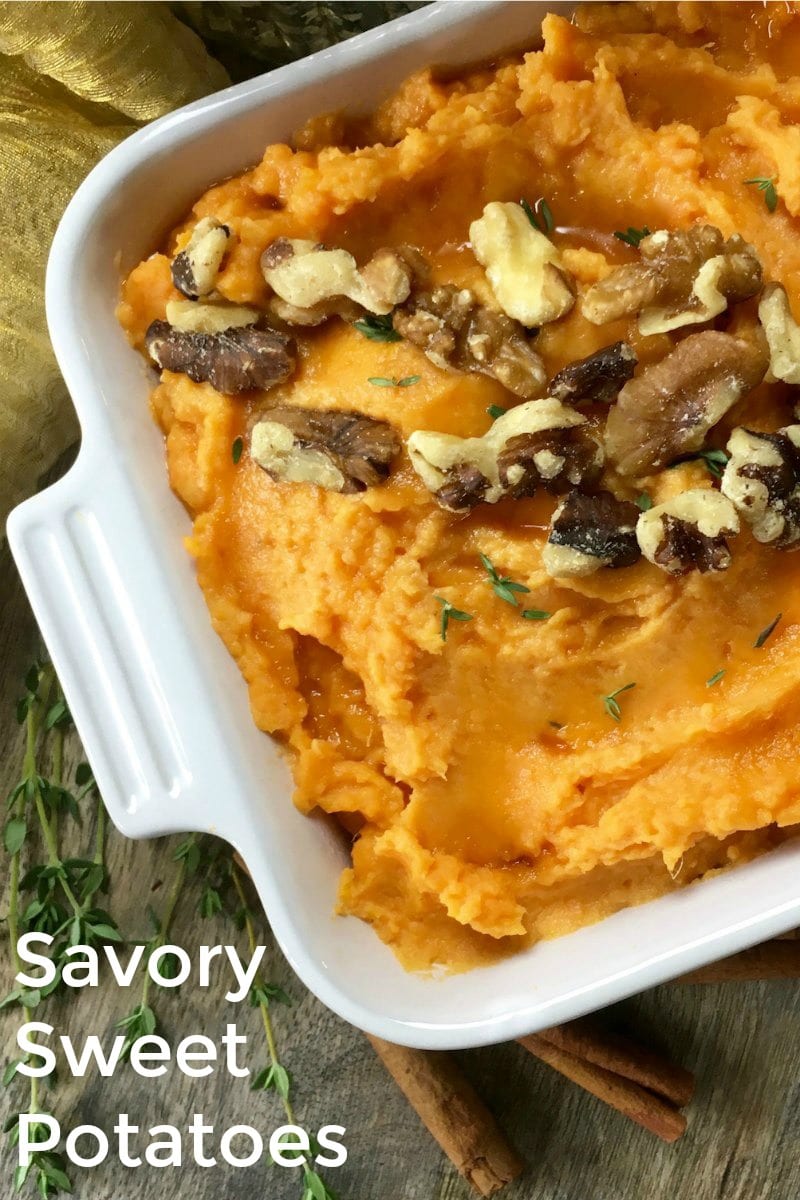 Make a batch of my creamy savory mashed sweet potatoes, when you are hungry for a pretty and satisfying Thanksgiving side dish.