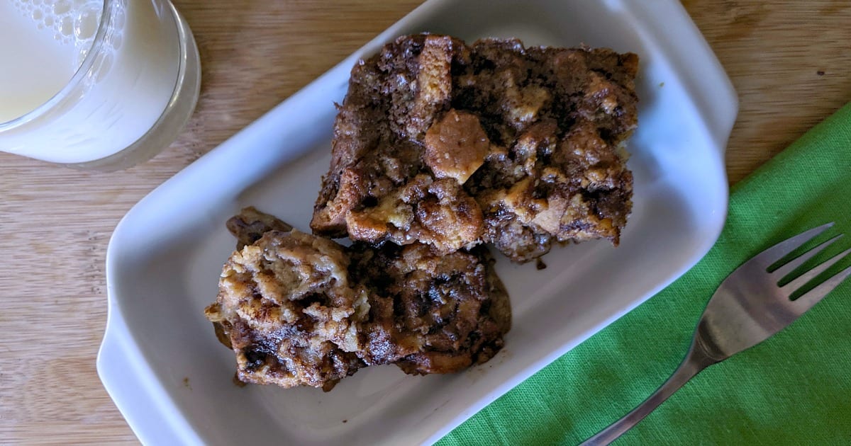 feature cinnamon roll bread pudding and milk