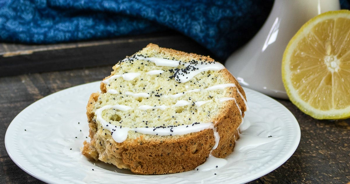 feature slice of lemon cake with glaze