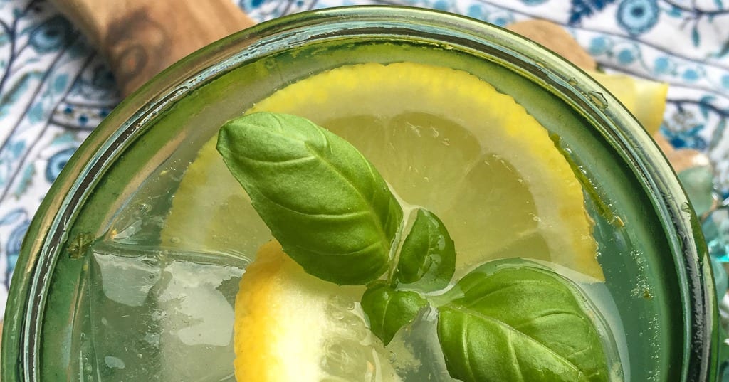 looking down on lemon basil drink