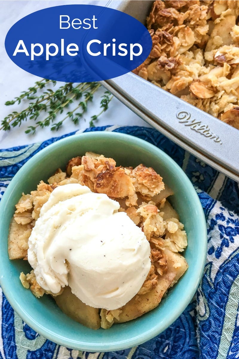 pin a baked apple crisp in bowl