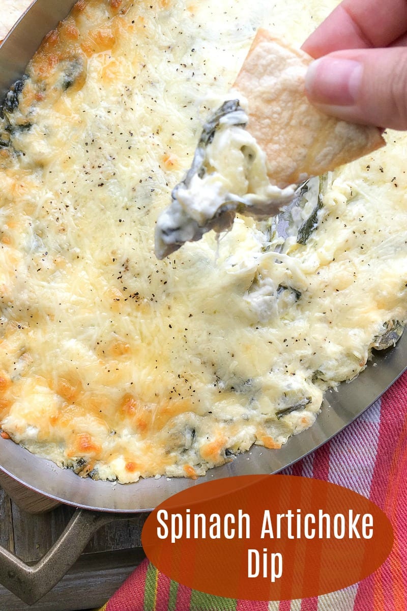 pin a baked artichoke spinach dip and chip