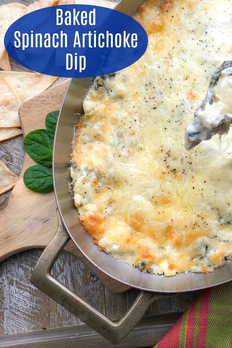 Warm Baked Spinach Artichoke Dip Recipe #Recipe #SpinachDip #ArtichokeDip #DipRecipes #PartyDip