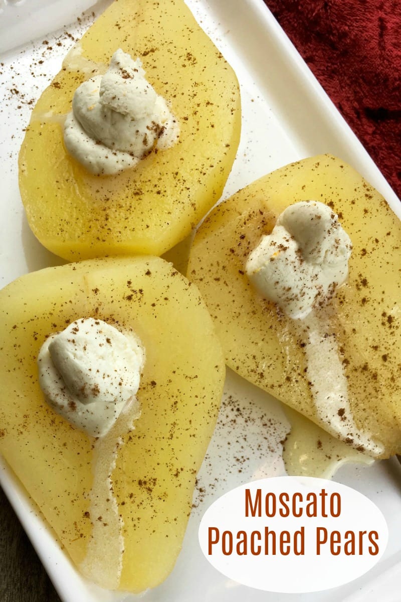 Honey and Moscato Poached Pears with Mascarpone Cream Recipe #PoachedPears #Recipe #Mascarpone #Moscato