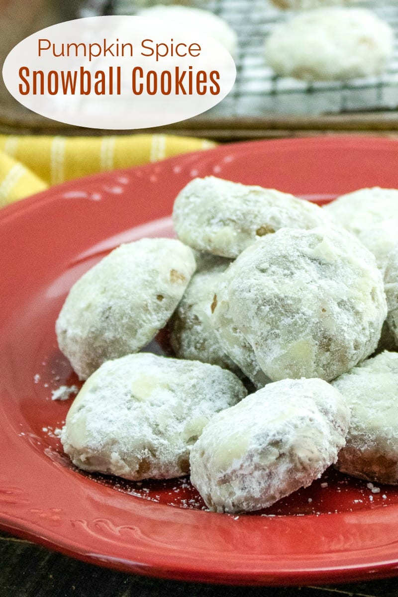 pin tasty snowball cookies on red plate