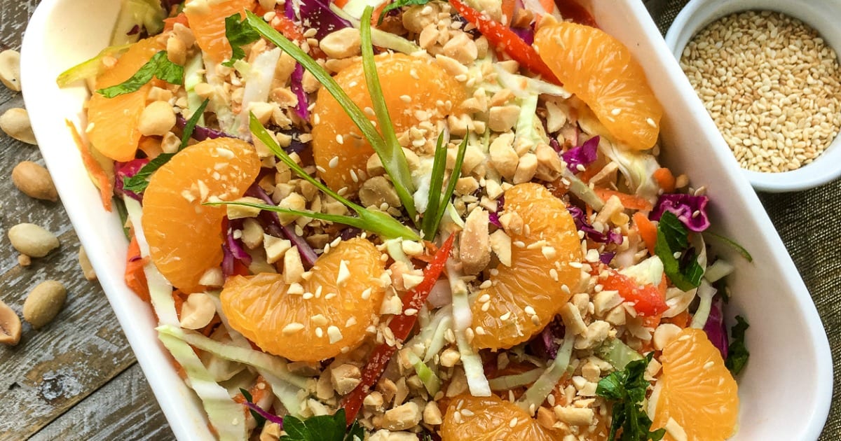 sriracha peanut dressing on asian salad