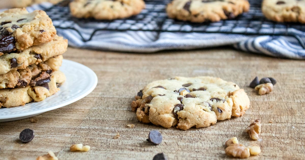 feature dark chocolate chunk cookies with walnuts