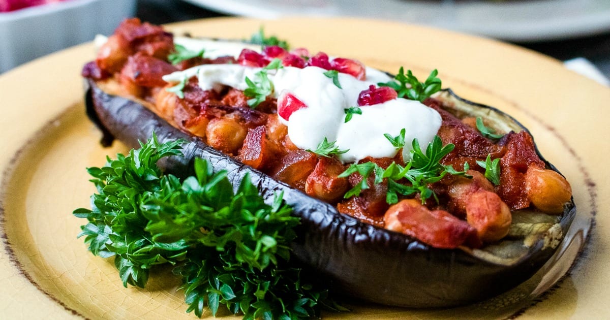 feature vegetarian stuffed eggplant