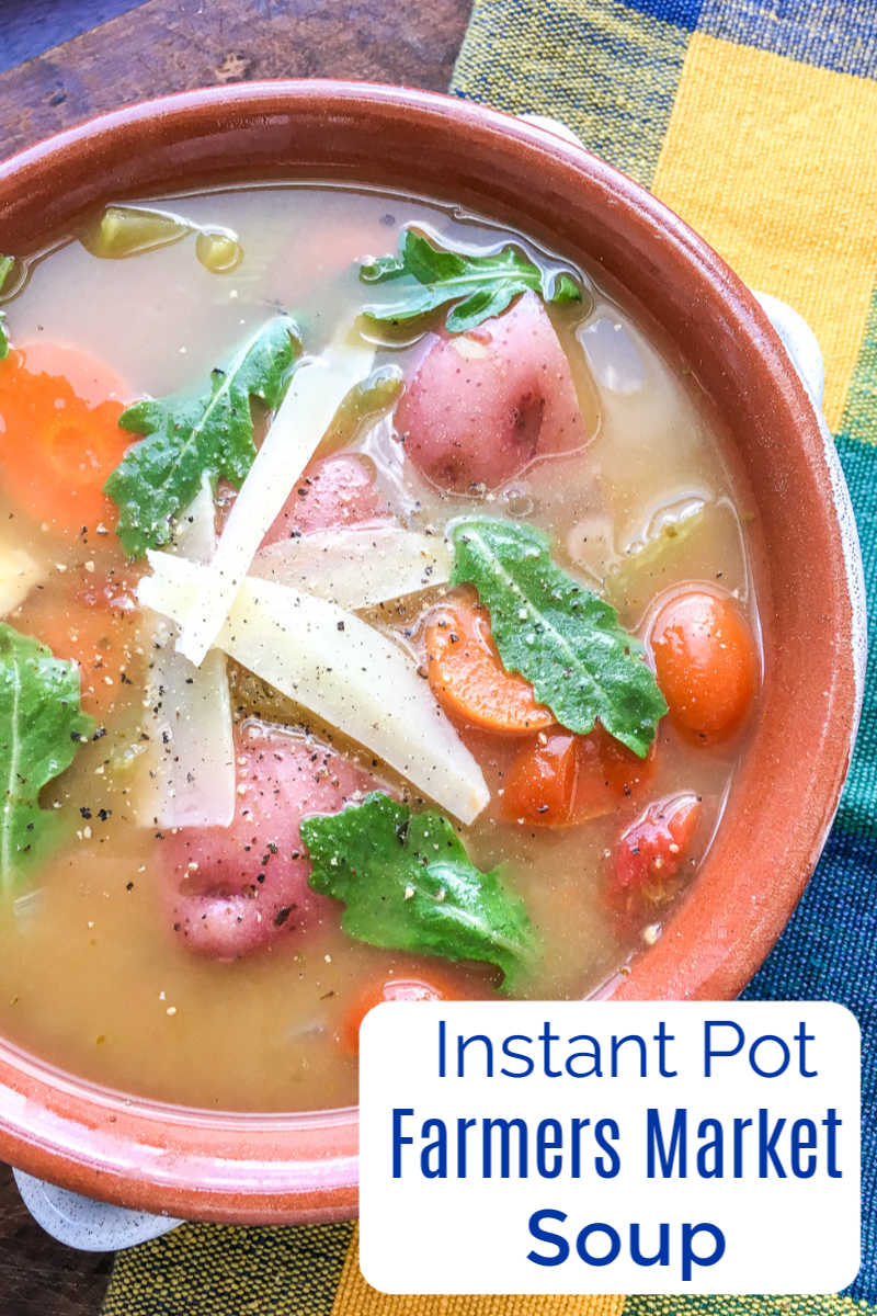 Stock up on veggies at the farmers market or pick them from your own garden, so you can make this vegetarian Instant Pot farmers market soup. 