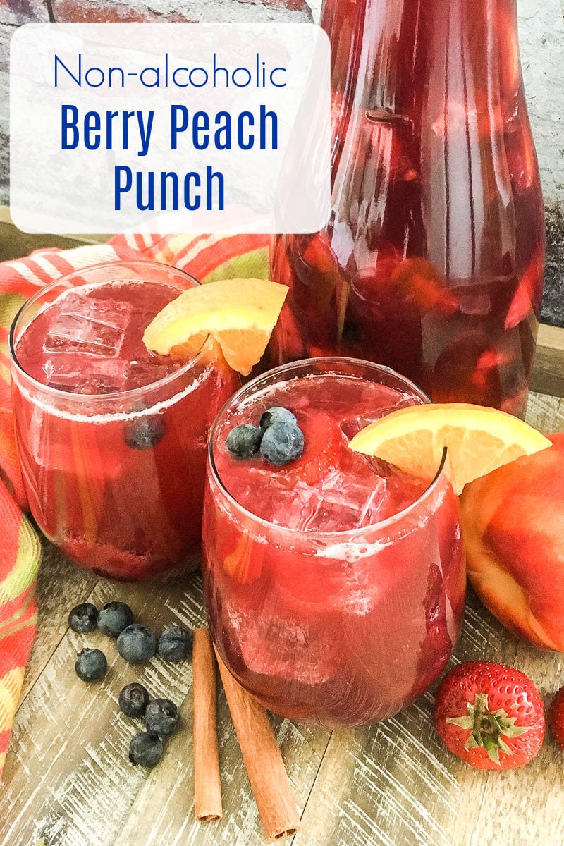 Non-alcoholic Berry Peach Punch Recipe - Make a pitcher of my fruity berry peach punch, when you want a flavorful and refreshing non-alcoholic party drink that the whole family can enjoy. 