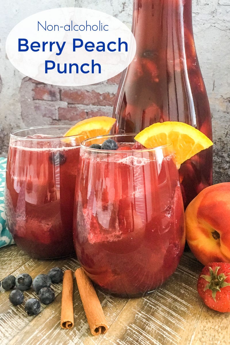 Non-alcoholic Berry Peach Punch Recipe - Make a pitcher of my fruity berry peach punch, when you want a flavorful and refreshing non-alcoholic party drink that the whole family can enjoy. 