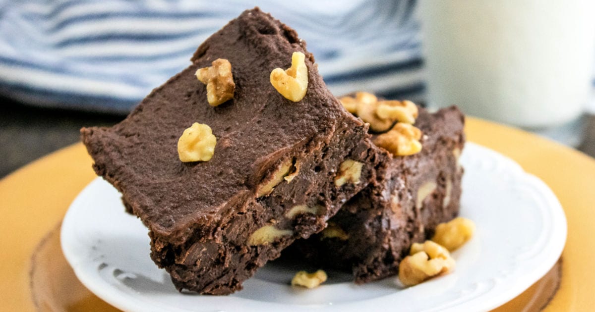 walnut fudge brownies on plate