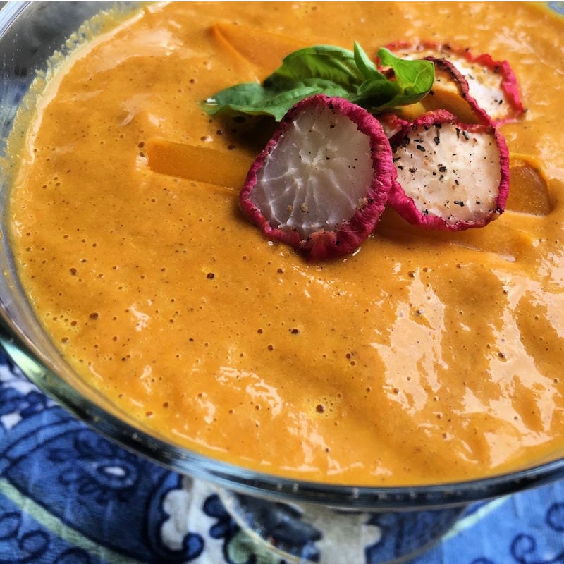 bowl of roasted yellow tomato soup