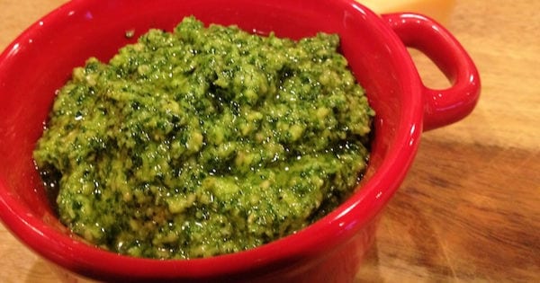 feature italian pesto in red bowl