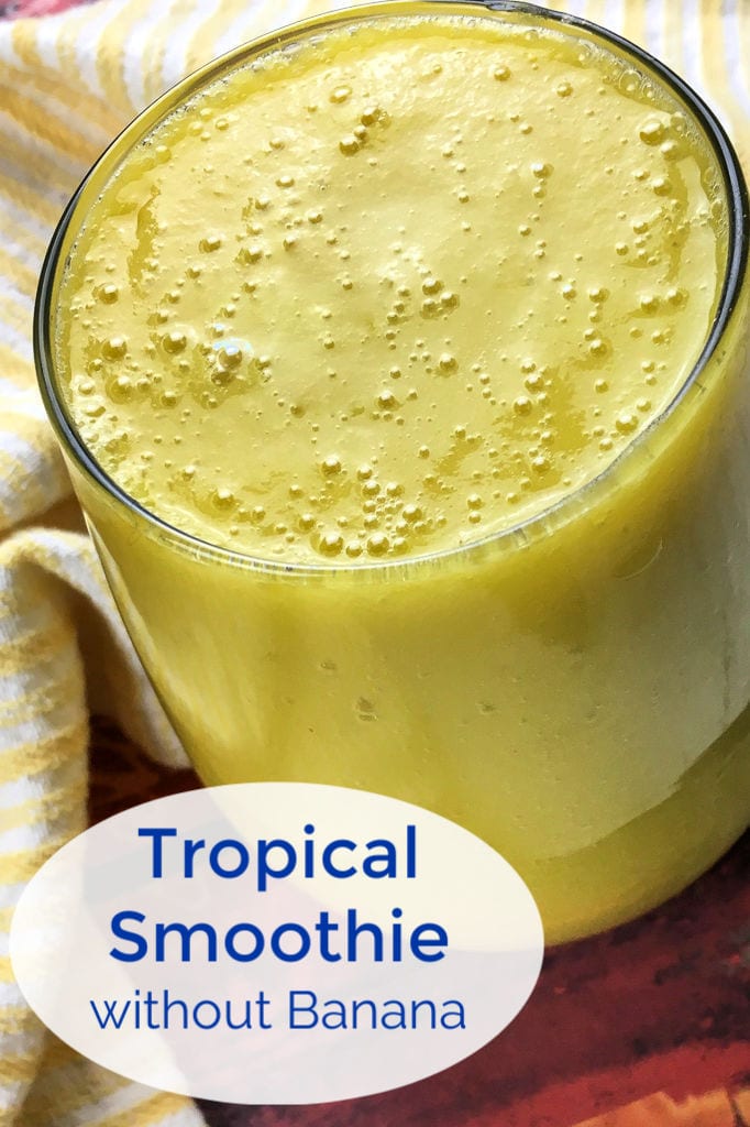 Vegan Tropical Smoothie without Banana Recipe #VeganSmoothie #SmoothieWithoutBanana #TropicalSmoothie #MangoSmoothie #CoconutSmoothie #PineappleSmoothie