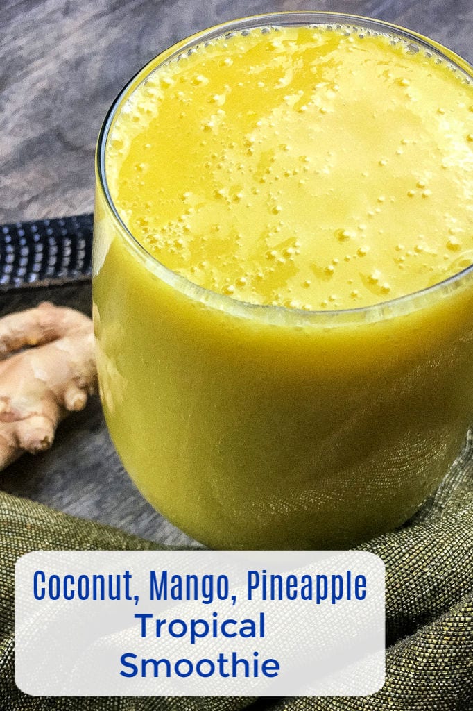 Vegan Tropical Smoothie without Banana Recipe #VeganSmoothie #SmoothieWithoutBanana #TropicalSmoothie #MangoSmoothie #CoconutSmoothie #PineappleSmoothie