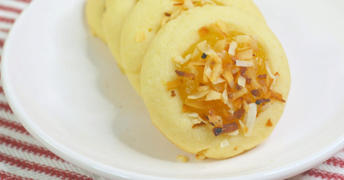 feature lemon curd cookies on plate