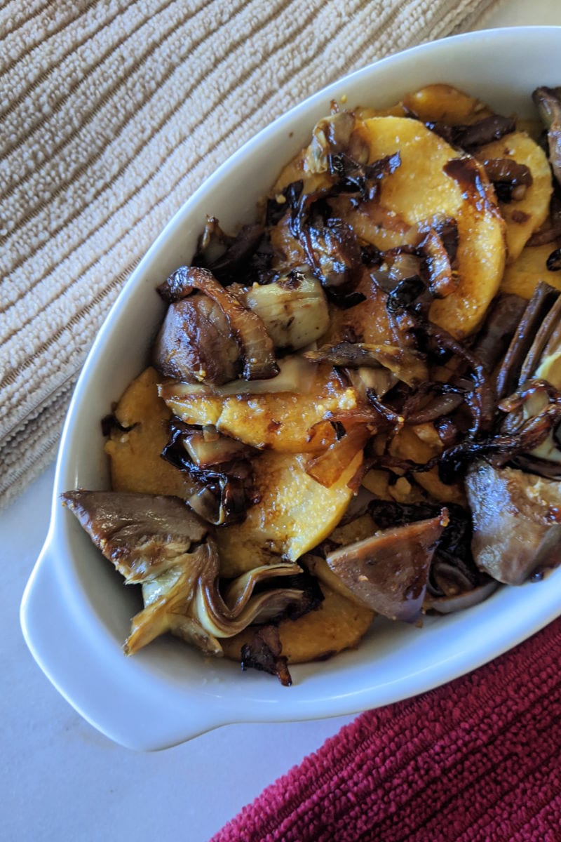 Caramelized Onion and Artichoke Polenta Recipe #Polenta #ArtichokePolenta