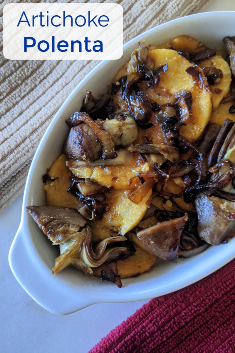 Caramelized Onion and Artichoke Polenta Recipe #Polenta #ArtichokePolenta