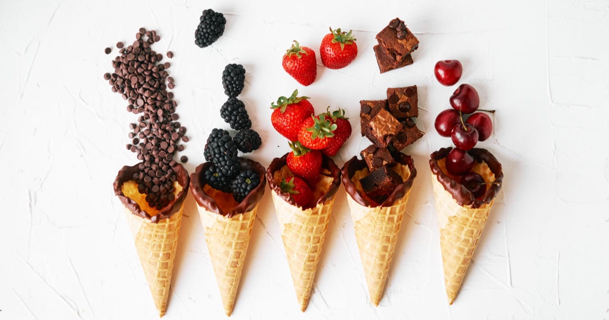 fruit and chocolate filled cones