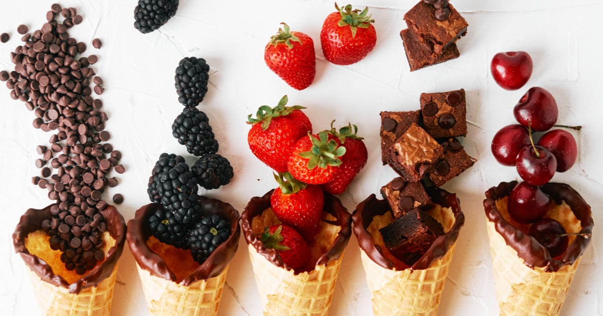 fruit and chocolate waffle cones