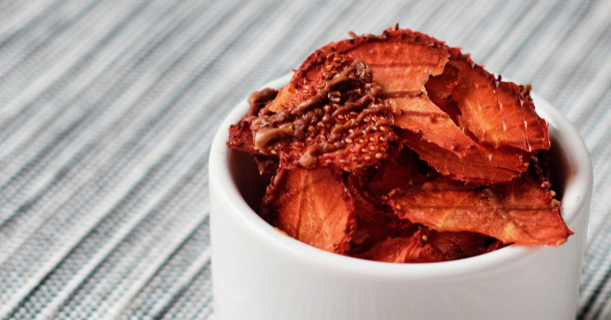 bowl of chocolate dehydrated strawberries