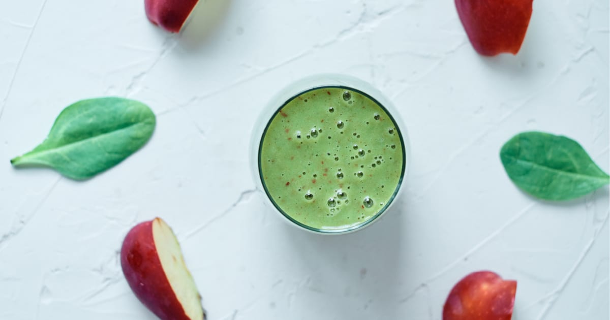 looking down at green apple smoothie