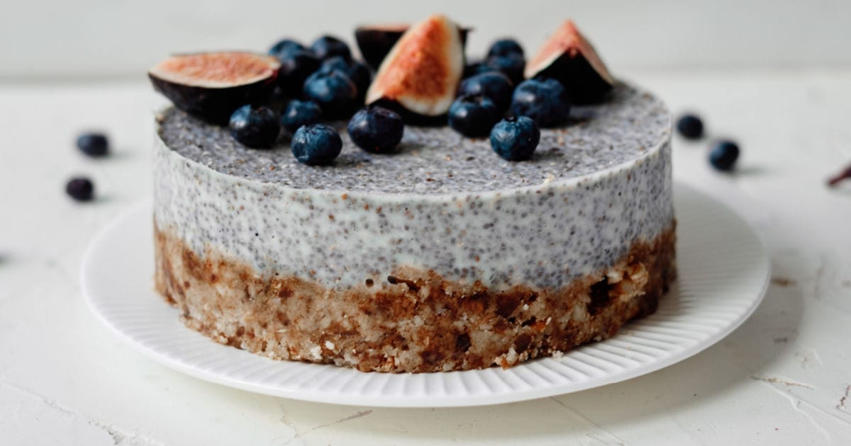 side view of whole chia pudding cake