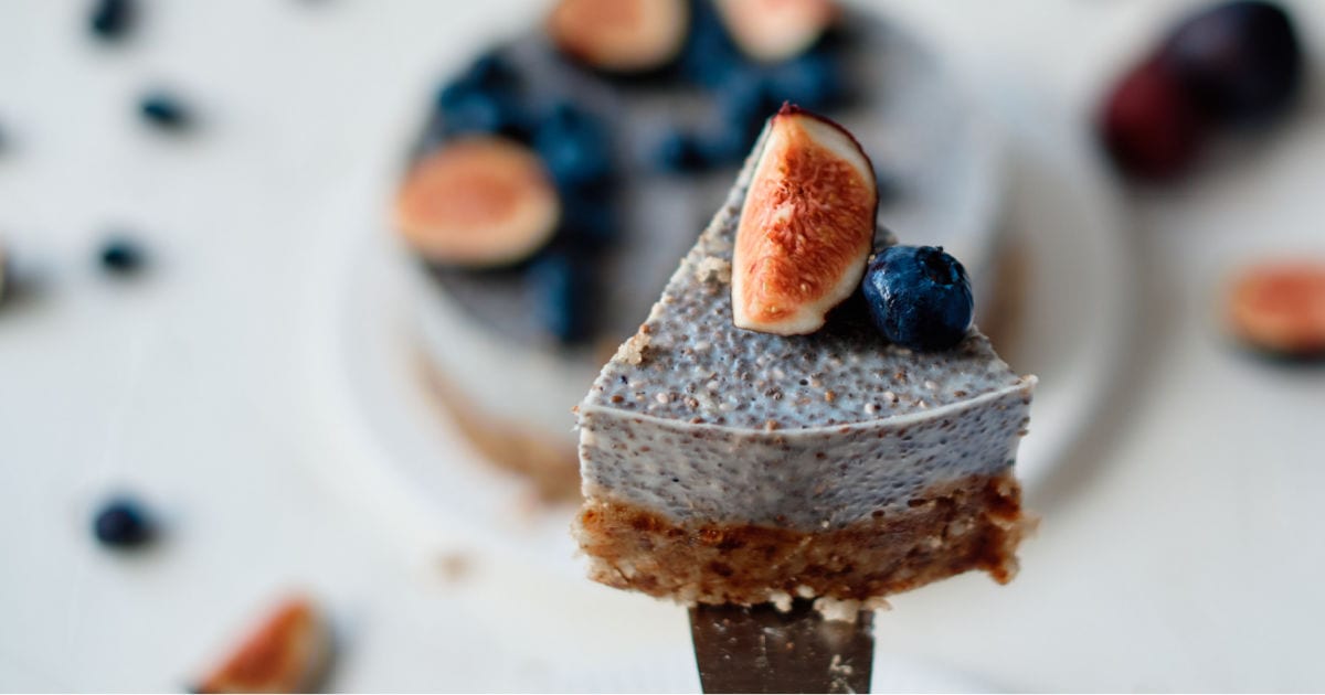 chia pudding cake on a fork