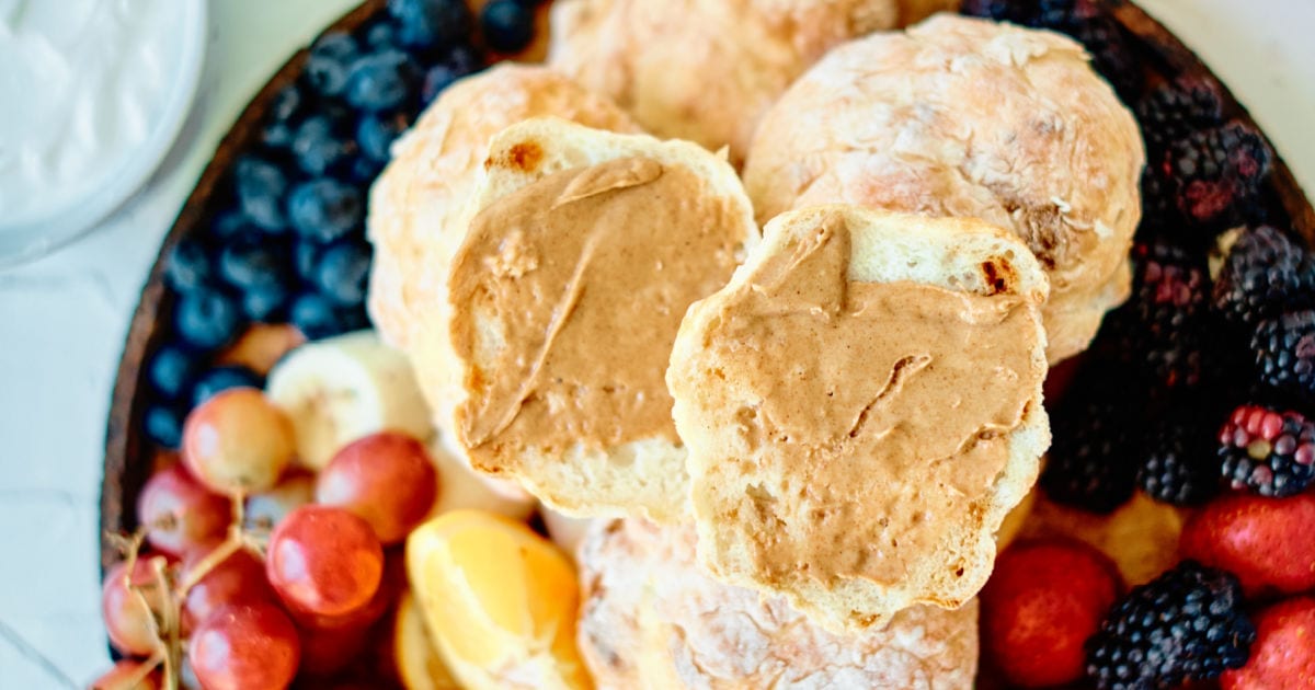 peanut butter on homemade english muffin