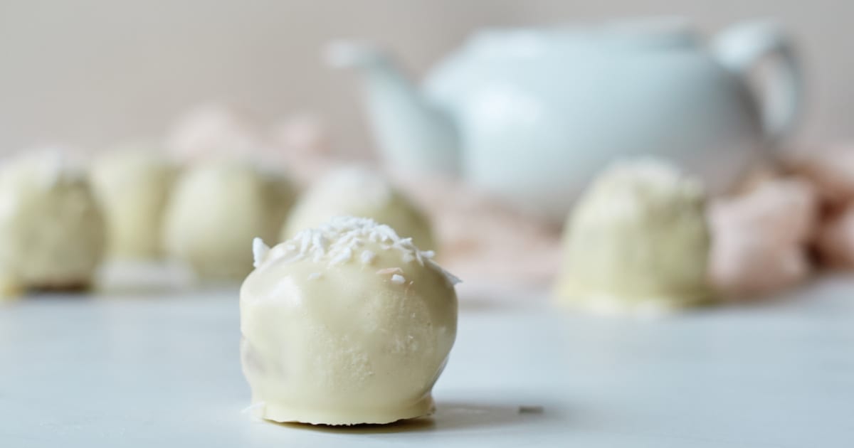 coconut banana truffle with tea pot