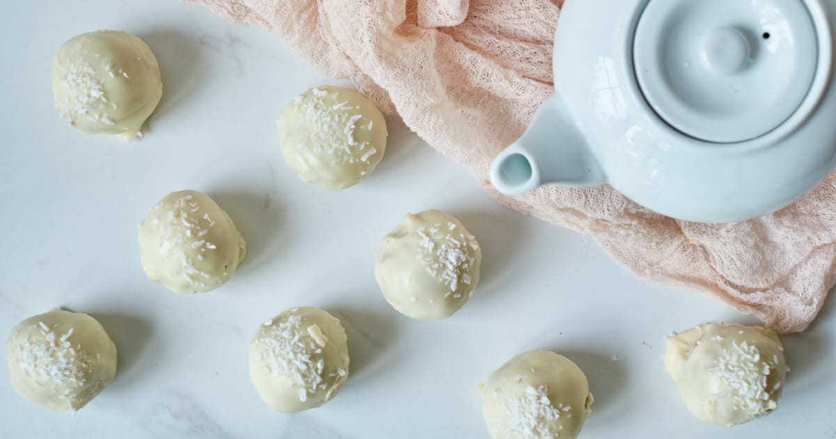 tea pot and coconut banana truffles