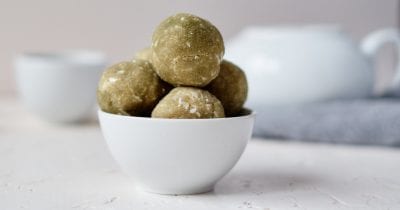 bowl of no bake matcha balls