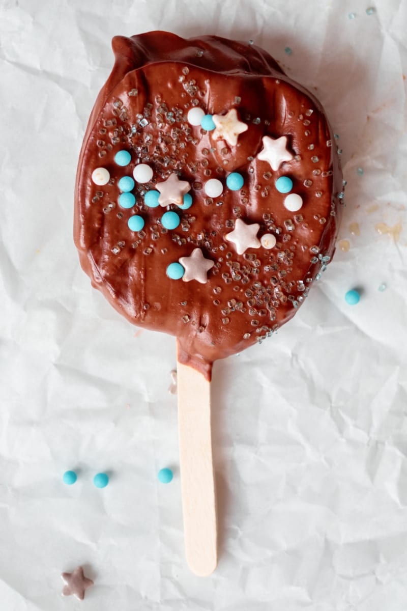 a chocolate dipped apple slice