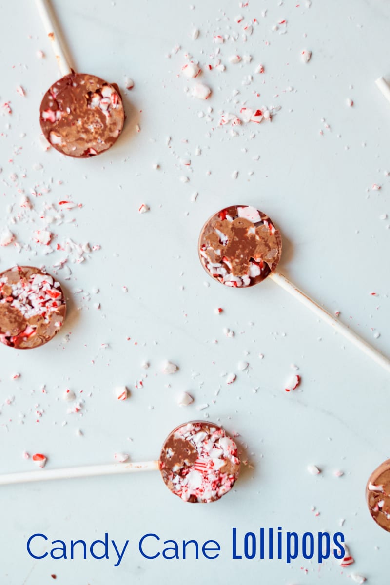 Chocolate Peppermint Lollipops Recipe that is easy to make with crushed candy canes and milk chocolate.