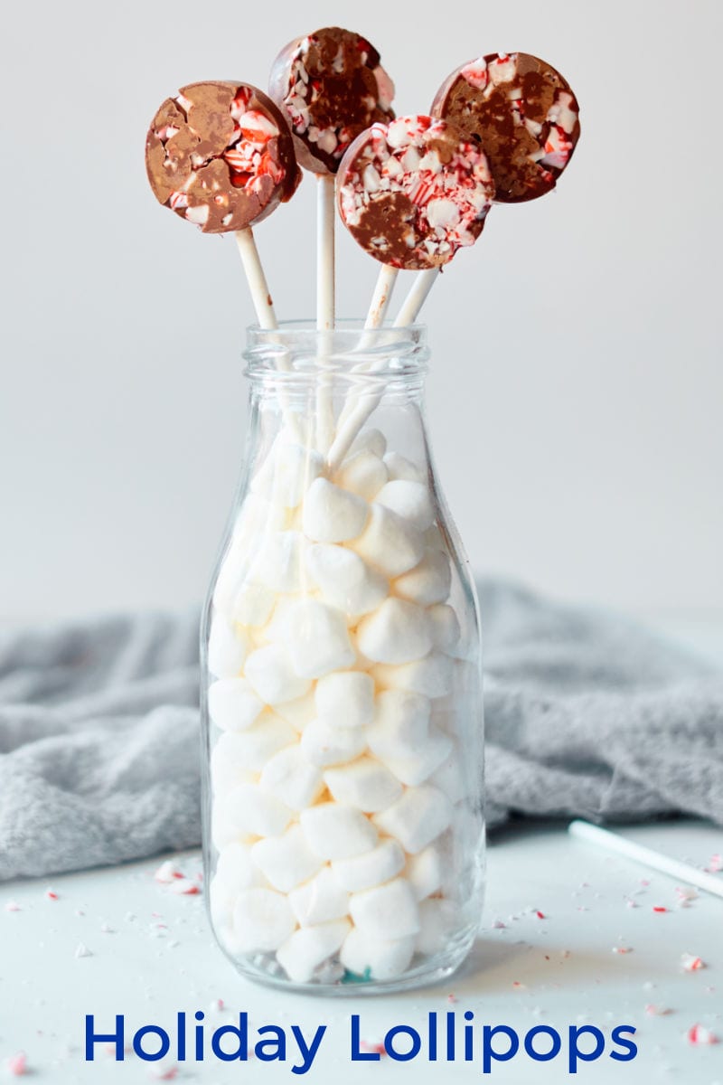 Chocolate Peppermint Lollipops Recipe that is easy to make with crushed candy canes and milk chocolate.