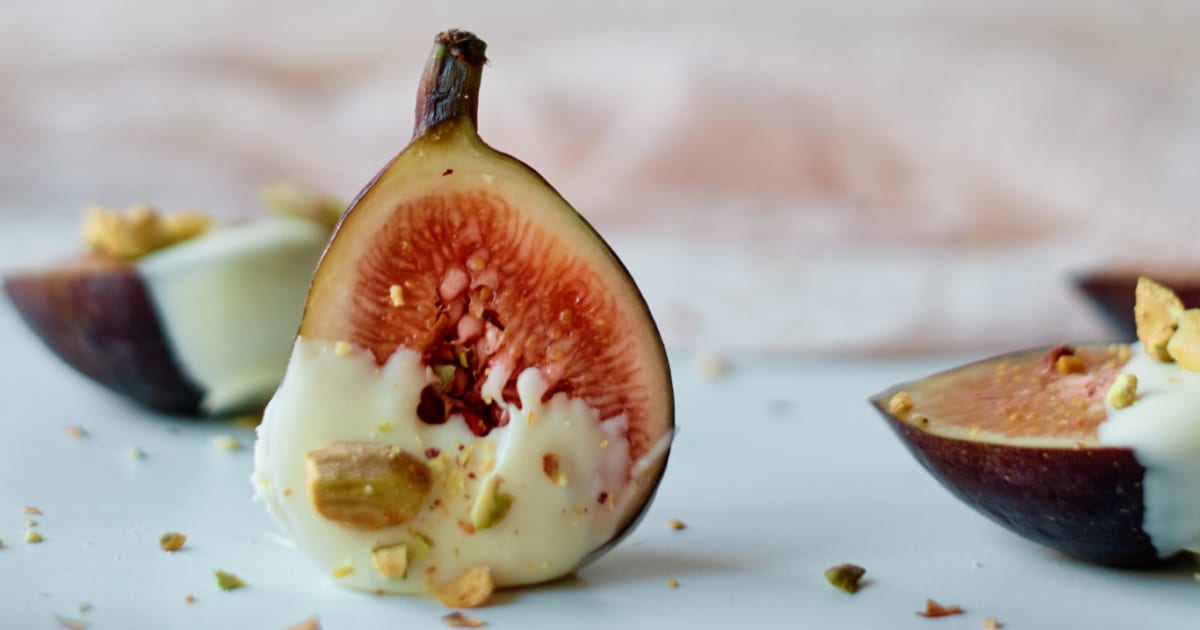 pistachio white chocolate dipped fig