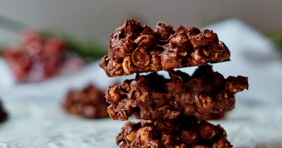stack of chocolate chickpea clusters