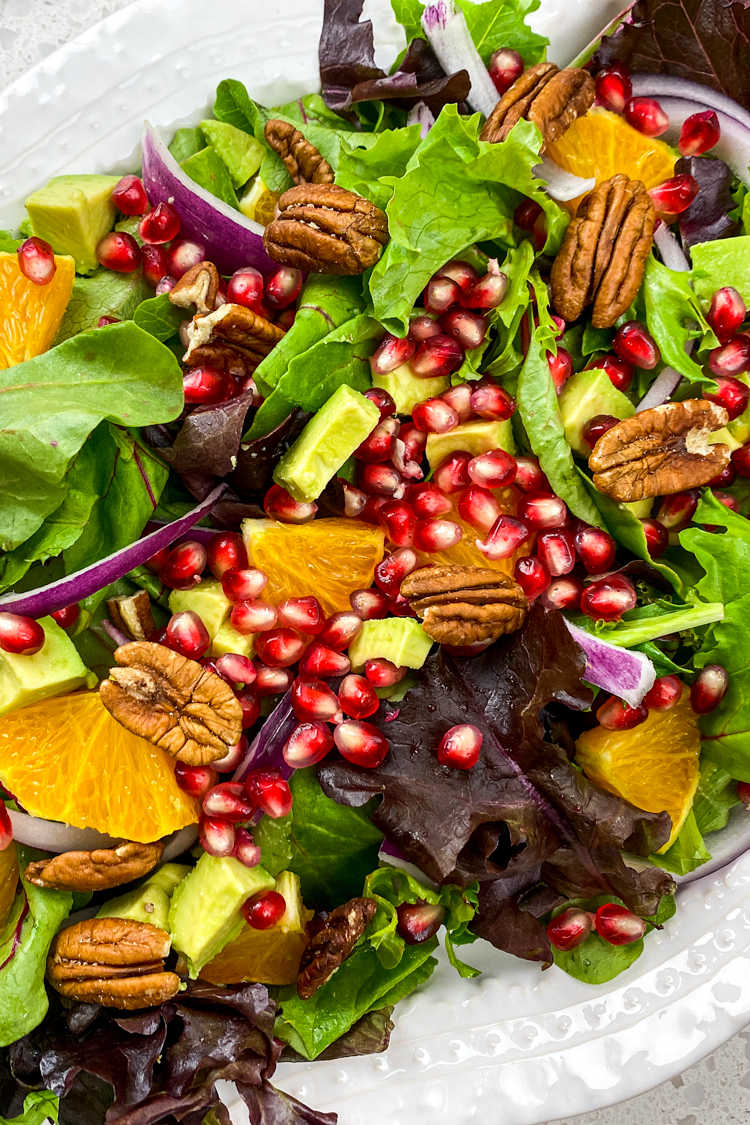 When you want a salad that looks and tastes amazing, make my California orange pomegranate salad with avocado and pecans. 