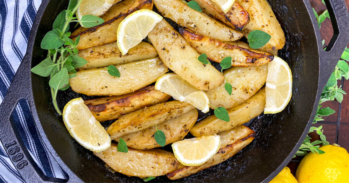 feature cast iron skillet greek potatoes