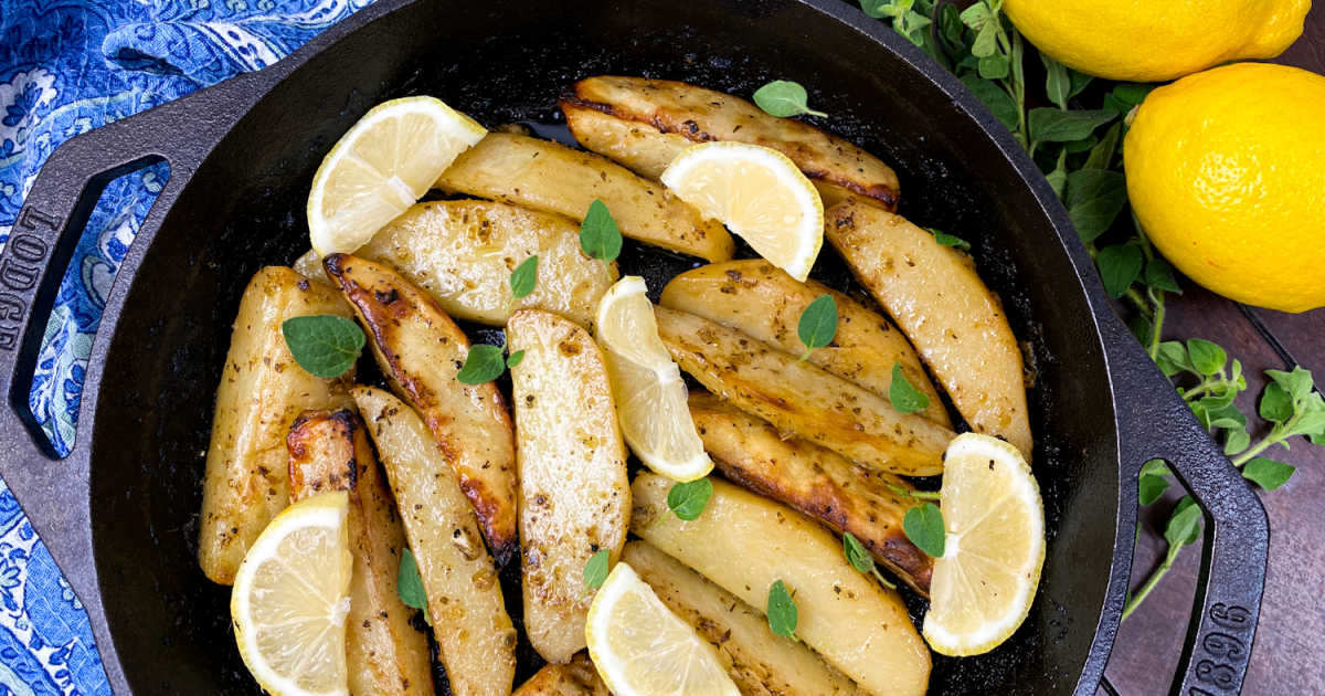 feature skillet greek potatoes