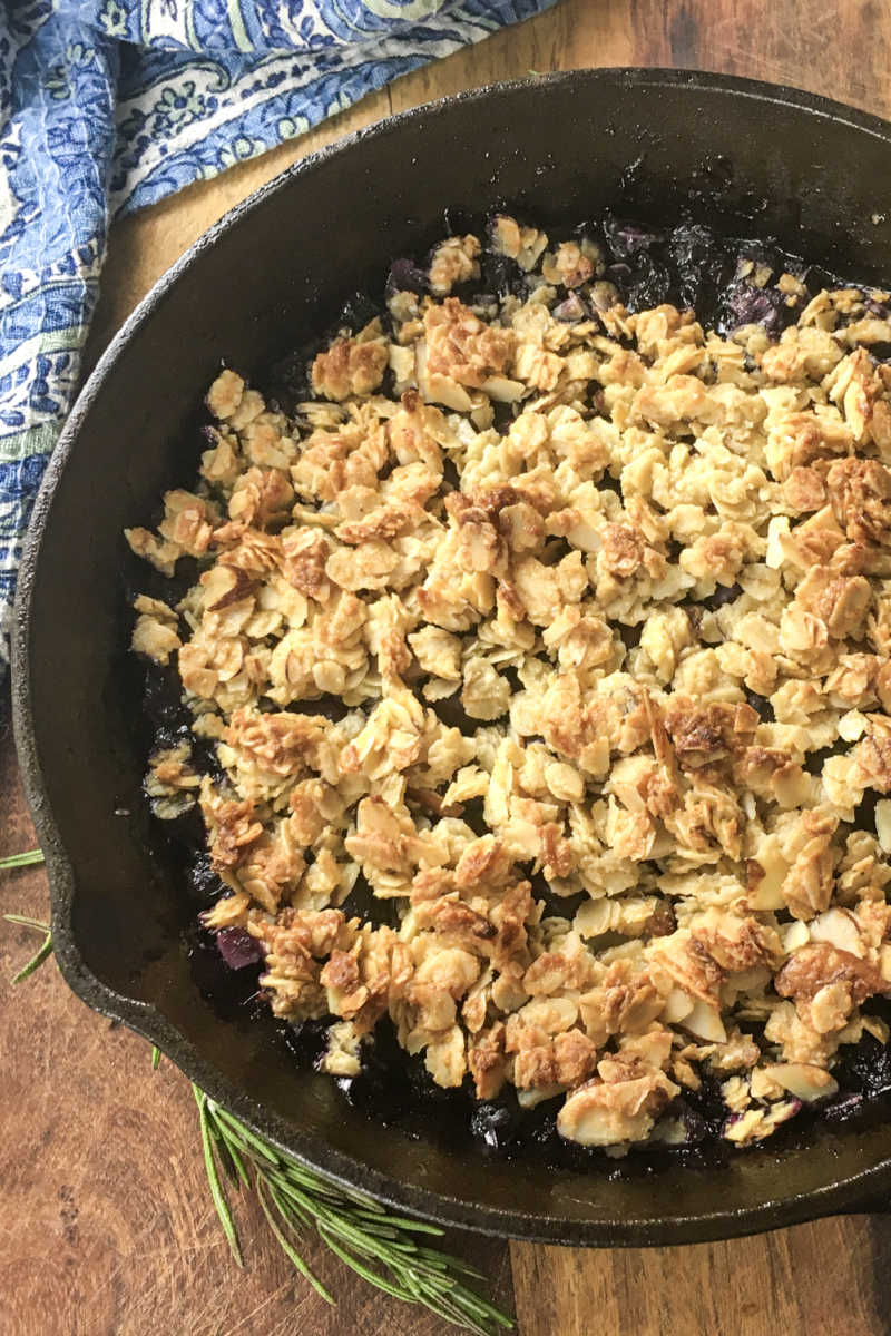 When fresh blueberries are at their peak, make this simple cast iron skillet blueberry crisp that is sweetened with maple syrup. 