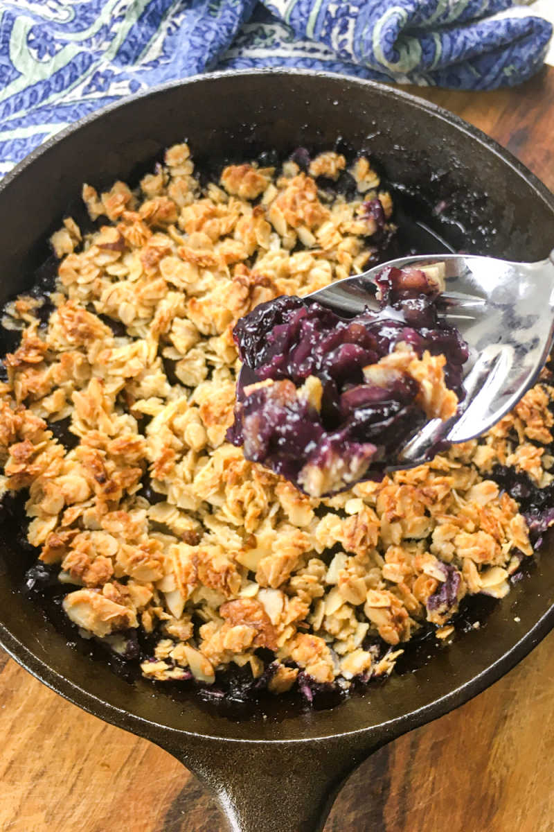 When fresh blueberries are at their peak, make this simple cast iron skillet blueberry crisp that is sweetened with maple syrup. 