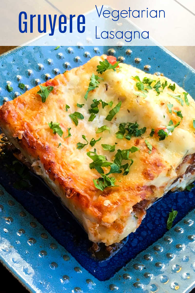 This Gruyere vegetarian lasagna is actually made with five different types of cheese, but it's the Gruyere that is the star of the dish.