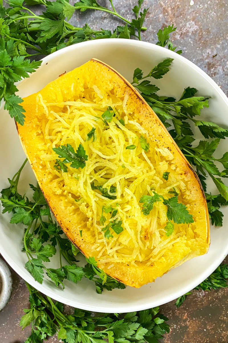 Enjoy this easy roasted spaghetti squash as a low carb pasta alternative, so that you can have a tasty keto friendly meal. 