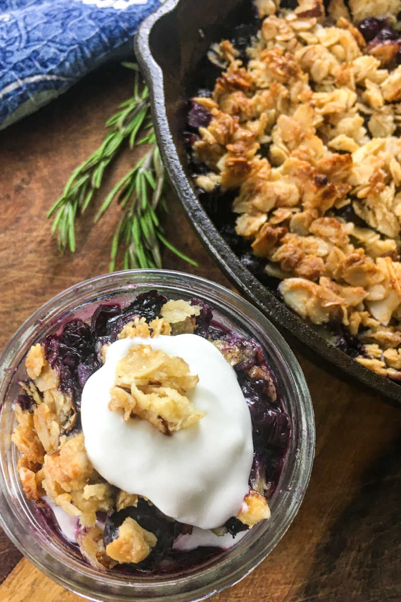 When fresh blueberries are at their peak, make this simple cast iron skillet blueberry crisp that is sweetened with maple syrup. 