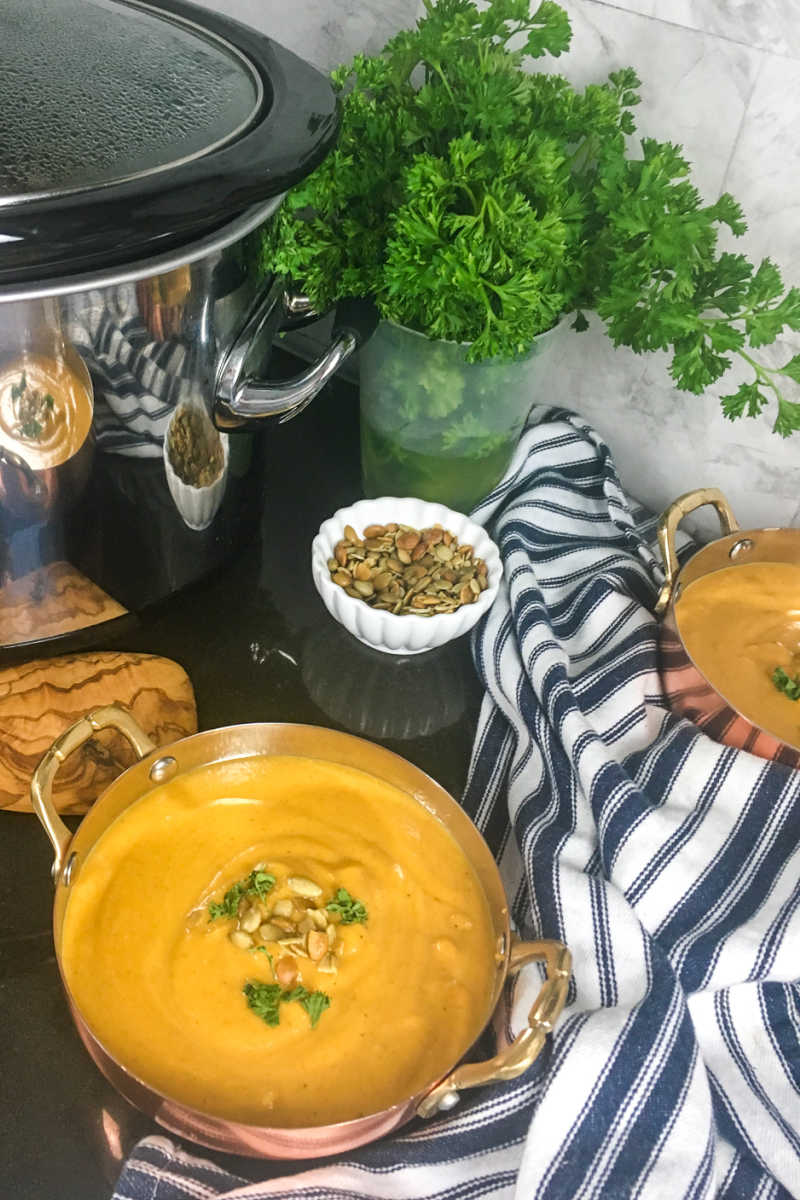 Make my butternut curry soup in your slow cooker, when you want to warm up with a satisfying comfort food meal.