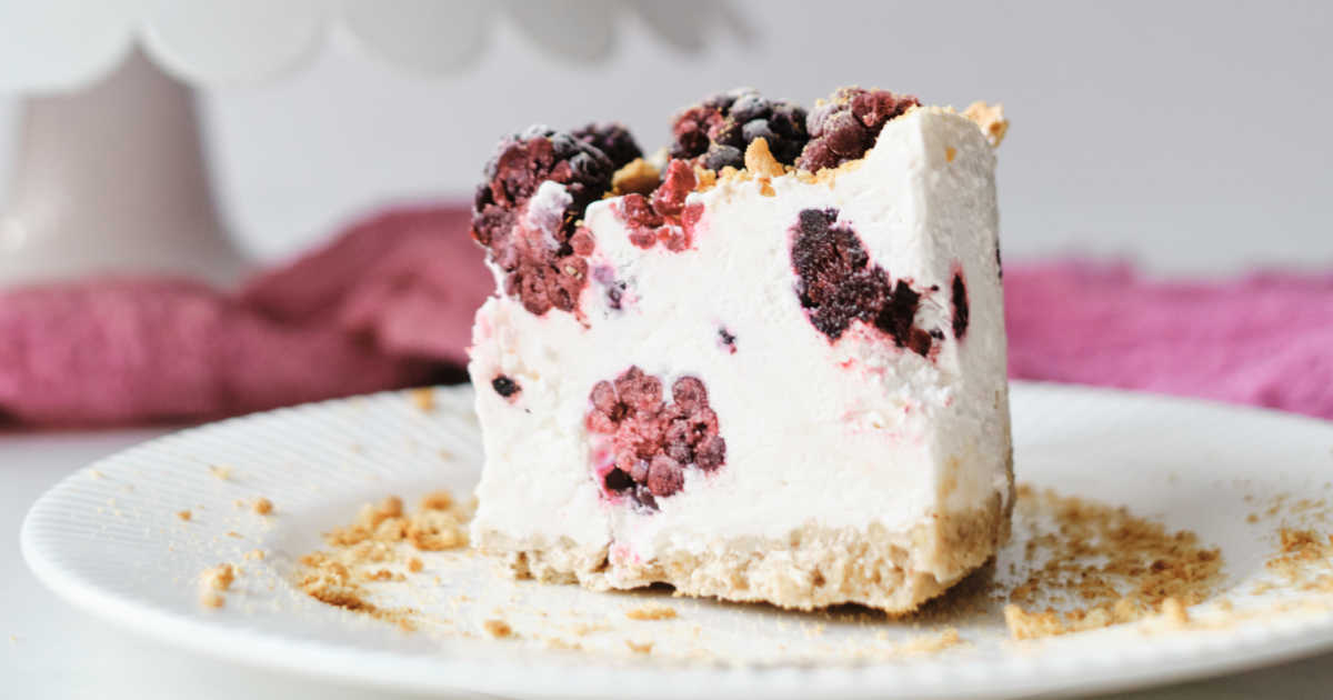 blackberry frozen yogurt cake slice.