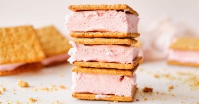 strawberry graham cracker ice cream ice cream sandwich stack.